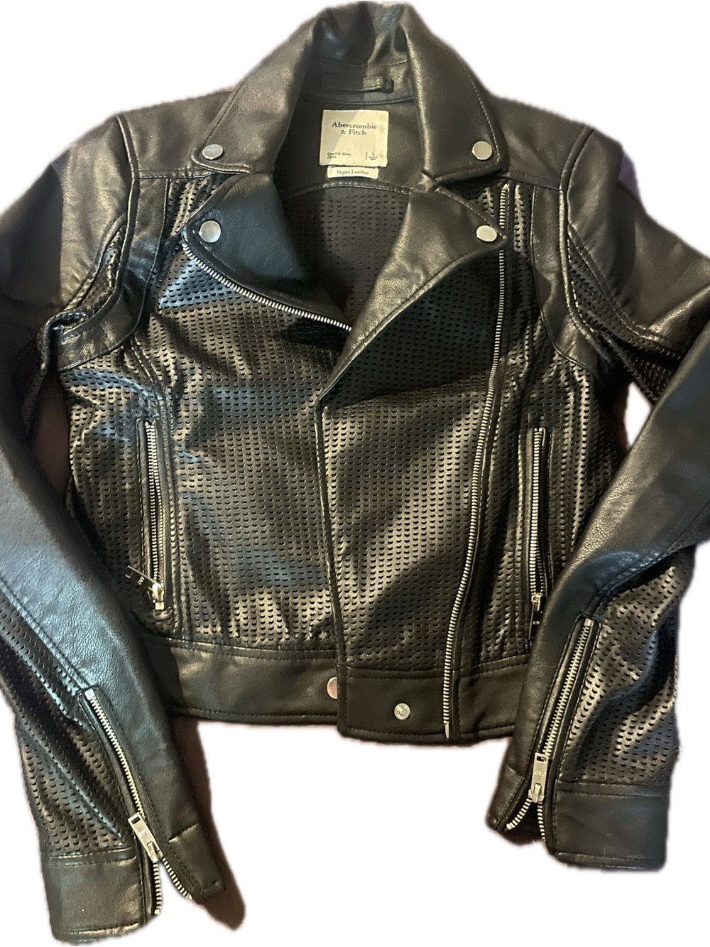 Abercrombie & Fitch Black Perforated Leather Moto Jacket